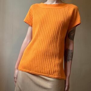 Vintage Evan-Picone Orange Ribbed Top XL Rayon Y2K 00s Spring Summer